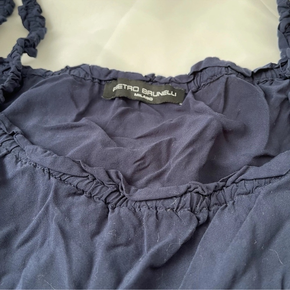 Pietro Brunelli Maternity Dress Sz M Navy Tiered Shoulder Strap off Shoulder - Picture 2 of 6
